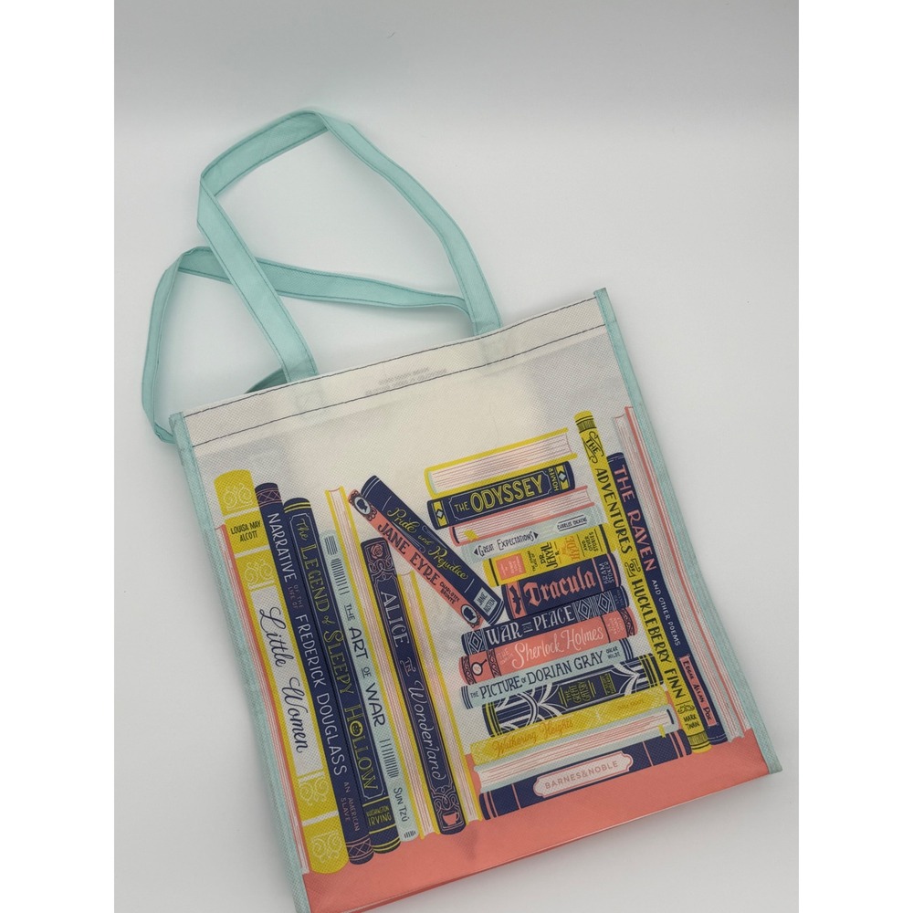 Barnes & Noble Reusable Tote Bag Classic Books Literary Print Shopper Mint Pink